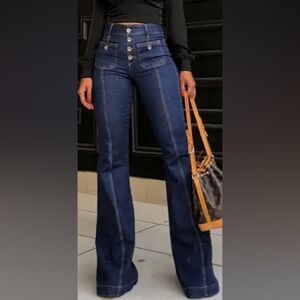 Button Up High Rise Flare Jeans